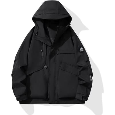 Lente en Herfst Nieuwe Outdoor Winddichte en Waterdichte Jas met Capuchon Effen Kleur Koppeljas XL zwart