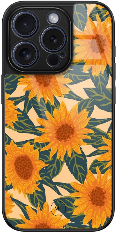 Hoesje geschikt voor iPhone 15 Pro - Zonnebloemen - Luxe Hard Case - Natuur - Oranje - Mooie Telefoonhoesjes
