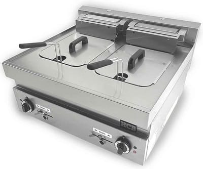 HCB® - Professionele grote Horeca frituurpan - dubbele Friteuse - 2 x 10 liter - 400V - RVS / INOX frietketel - 65x70x32 cm (DxBxH) - 15000W - 8614