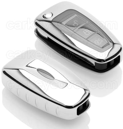 Autosleutel Hoesje geschikt voor Ford - SleutelCover - TPU Autosleutel Cover - Sleutelhoesje Chrome / Hoogglans Zilver