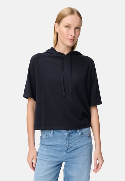 camel active Gebreide trui met korte mouwen en capuchon - Maat womenswear-M - Donkerblauw