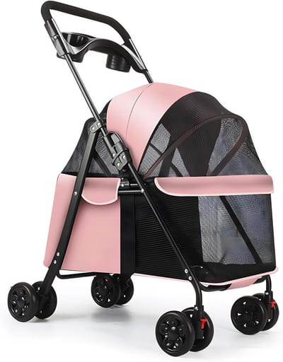 Huisdier Wandelwagen - Dierenbuggy - Outdoor Reizen - Grote Opbergruimte - 77 x 43 x 16 cm - Roze