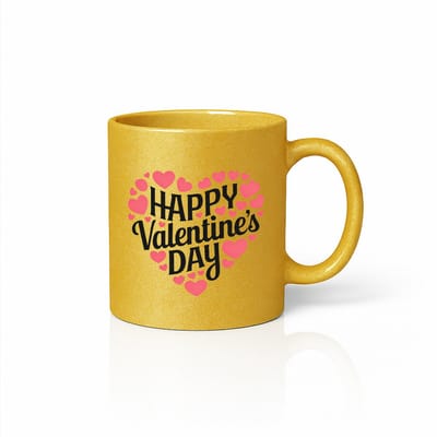 Happy Valentine’s Day Mok 330ml – Gouden Glitter Koffiemok met Hartjes Ontwerp – Romantisch Cadeau voor Hem & Haar