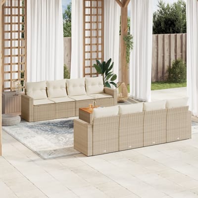 vidaXL - 9-delige - Loungeset - met - kussens - poly - rattan - beige