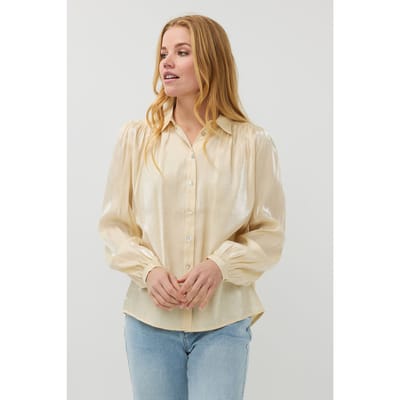 EsQualo Blouse Gathering Changeant Champagne Größe: 34 | Longsleeves Outlet | Damen | Weiß