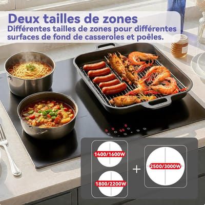 Inductiekookplaat - Aanraakbediening - Koken aan huis - Drie kookzones - 59 cm breed - Zwart