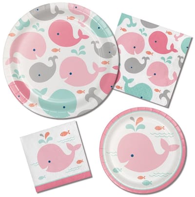 8 kleine papieren bordjes Happy Baby Whale Party Roze
