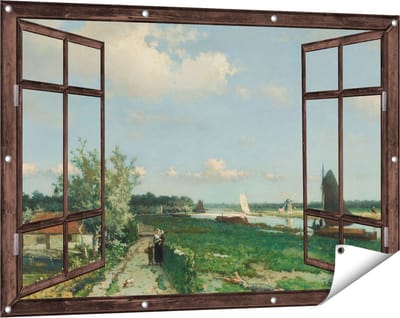 Gards Tuinposter Doorkijk De Trekvliet bij Rijswijk - Jan Hendrik Weissenbruch - 120x80 cm - Tuindoek - Tuindecoratie - Wanddecoratie buiten - Tuinschilderij