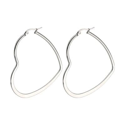 Hartvormige Oorringen – Stainless Steel | Zilver - 6 cm - Waterproof - Hypoallergeen - The Jewellery Salon - Hartjes oorbellen