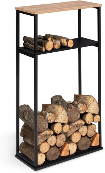 Grote verticale houtopslag met legplanken 33 x 66 x 112 cm voor open haard