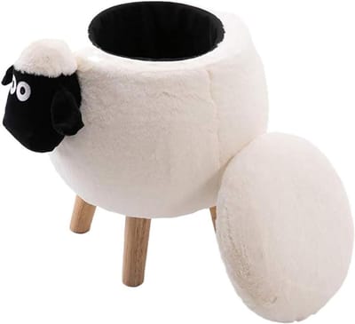 Opbergpoef Pluche - Dierenkruk Kinderpoef - Opbergen en Zitten - Fluweel Gestoffeerd - 36x44x45cm - Wit