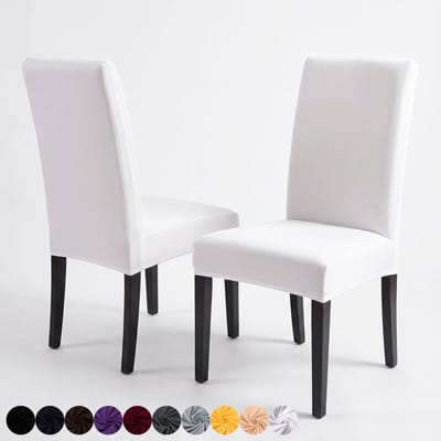 Qelus Stretch Eetkamerstoel Hoezen - Set Spandex Stoelhoes met Bloemen & Ruitpatroon - Afneembare Stoelbeschermer voor Woonkamer, Bruiloft & Feest Banket - Wit - 1 Stuk