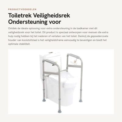 Dailygoods- Toiletrek Veiligheidsrek - Wc-opstahulp - Toiletsteun zonder boren - Verstelbaar - Antislip - Hoogte 65-86 cm
