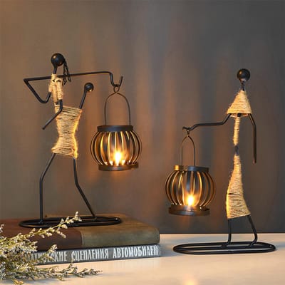 Nordic Metalen Kandelaar Abstract Karakter Sculptuur Kaarshouder Handgemaakte Beeldjes Kamer Huisdecoratie Moederdag Cadeau