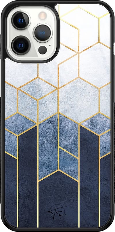 Hoesje geschikt voor iPhone 12 Pro Max - Geometrisch fade art - Luxe Hard Case - Print - Blauw - Mooie Telefoonhoesjes