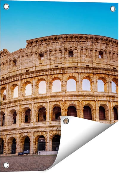 Gards Tuinposter Colosseum in Rome met de Blauwe Lucht - 40x50 cm - Tuindoek - Tuindecoratie - Wanddecoratie buiten - Tuinschilderij