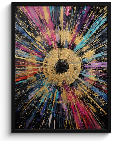 Poster in lijst - Fotolijst 60x80 cm - Posters - Explosie - Goud - Kleurrijk - Abstract - Posterlijst zwart - Decoratie - Wanddecoratie woonkamer - Muurdecoratie slaapkamer