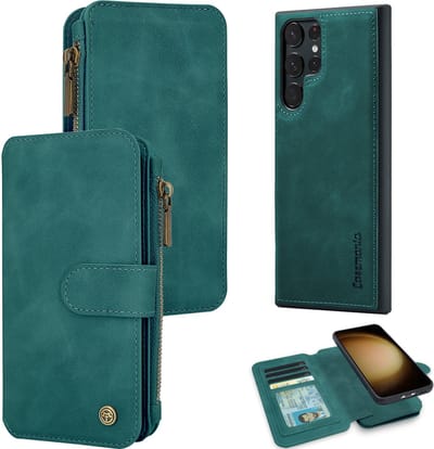 Casemania Hoesje Geschikt voor Samsung Galaxy S25 Ultra - Emerald Green - 2 in 1 Magnetic Book Case met Rits