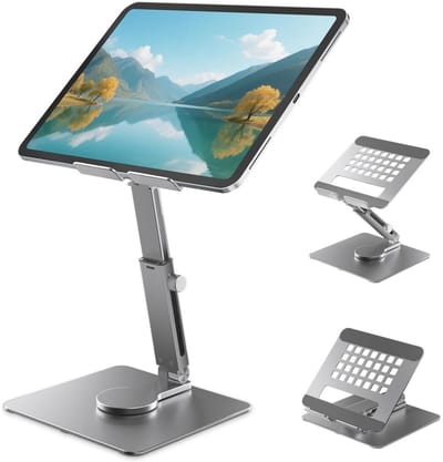 GELLDG Tabletstandaard - Hoogteverstelbaar met 360° Draaiing - Metalen Schrijftafelhouder - Geschikt voor iPad Pro 13/11 en Tablets 4,7–16,5" - 35,7 x 15,7 cm