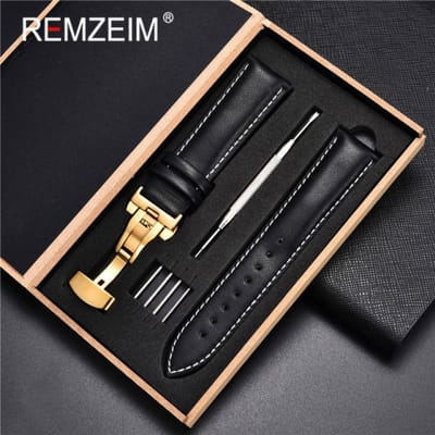 18mm 20mm 22mm 24mm Lederen Horlogeband Zwart Bruin Zachte Kalfsleer Horlogeband Automatische Vlinder sluiting met Doos 24mm