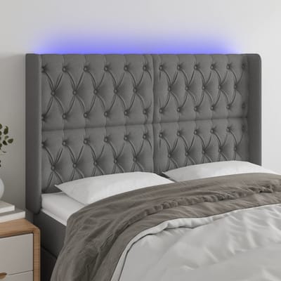 vidaXL - Hoofdbord - LED - 147x16x118/128 - cm - stof - donkergrijs