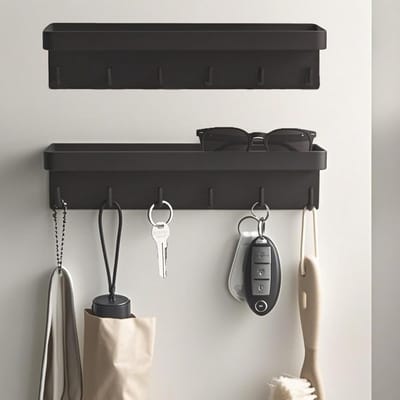 Set van 2 Muurbeugels voor Sleutels met Plank - Magnetische Sleutelhouder zonder Boren, Zelfklevend en Ruimtebesparend voor Sleutelopslag bij de Entree