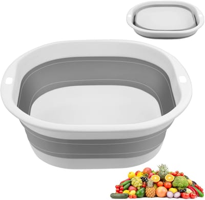 Opvouwbare afwaskom, opvouwbare handwas, draagbare siliconen wasbak, ruimtebesparend, multifunctioneel buitenreisbassin voor keuken, reizen, kamperen, wandelen, camper, grijs
