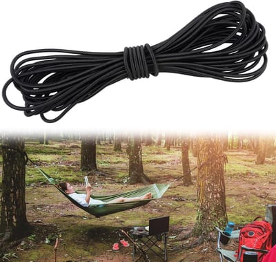 Touw, 4mm x 10m Rubberen Koord Zwart, Elastisch Koord, Multifunctioneel Expandertouw, Zeiltouw voor Boot, Camping, Tenten, Trailer, Kamperen, Bagage, Net, Doe-het-zelf Knutselen (Zwart)