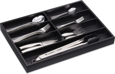 bestekbak bamboe - 7 vakken - 4 x 44 x 30,5 cm - zwart
