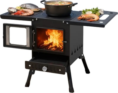 Emvae Camping Houtkachel - Camping kachel - Opvouwbare camping bbq - Verstelbare Hoogte - Zwart