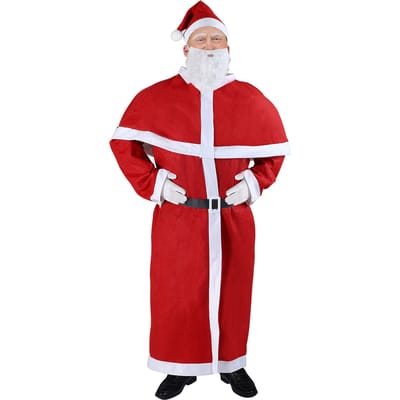 Detex Kerstman Kostuum - 5 delig Mantel Riem Cape Baard Kerstmuts - Rood