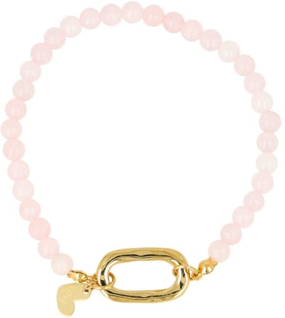 My Bendel - Armband met Goudkleurige Schakel en Hartje • Rose Quartz - met Luxe Cadeauverpakking | Sieraden Voor Dames