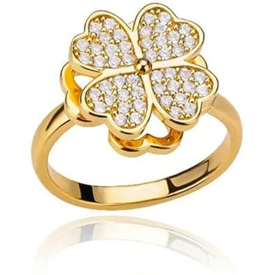 Yiluocd Vierklapper Roterende Angstring Cubic Zirconia Bloem Verstelbare Ring Voor Vrouwen Anti-Stress Fidget Sieraden Cadeau resizable beige