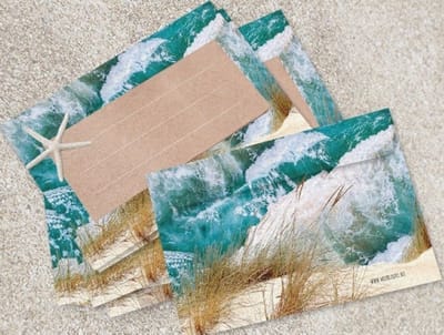 Briefpapier Het Strand - 12 vellen A4 papier - 6 enveloppen met sluitstickers - Meer Leuks - Postpapier De Zee