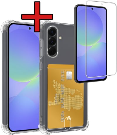Hoesje - Geschikt voor Samsung Galaxy A36 - Met Screenprotector - Pashouder - Kaarthouder - Back Cover - Telefoon Hoes Shockproof - Siliconen Case - Shock Proof - Pasjes Houder - Telefoonhoes - Transparant