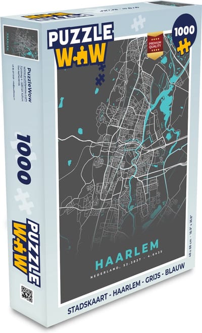 Puzzel Stadskaart - Haarlem - Grijs - Blauw - Legpuzzel - Puzzel 1000 stukjes volwassenen - Plattegrond