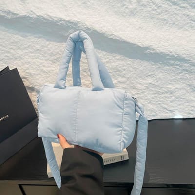 Handgedragen Schoudertas van Katoen met Vulling High-end Mode Veelzijdig Licht Zacht Donzen Stof Crossbody Tas gray