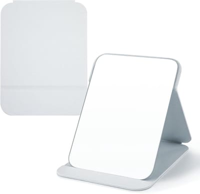Klapspiegel Draagbare Tafelspiegel, Opvouwbare Make-up Spiegel met PU Lederen Hoes - 16x12 cm (Wit)