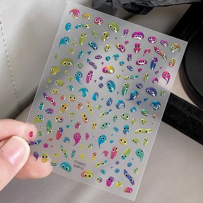 1 stuks Herbruikbare Jelly Cartoon Oognagelstickers Zelfklevend Kleurrijk Monster & Fantasie Thema, Kunststof Materiaal voor DIY Nagellak, Creatieve Nagelstickers 1pc