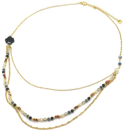 Ketting Gelaagd - Kralen - RVS - Lengte 39-45 cm - Zwart