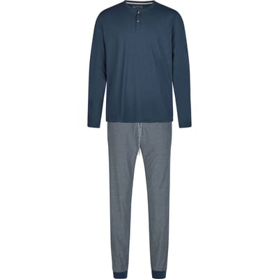 Phil & Co Heren Winter Pyjama Set Lang Donkerblauw Gestreept - Maat M