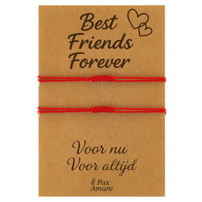 Vriendschapsarmbandjes voor 2 "Best Friends Forever" - Rode Draad - BFF Armbandjes met Persoonlijk Cadeau Kaartje - Rood - Elastisch Verstelbaar - Pax Amare