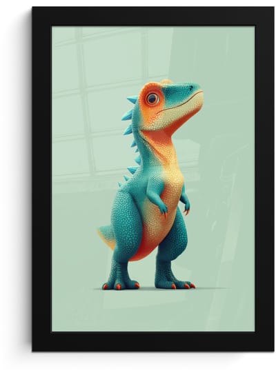 Poster in lijst - Fotolijst 20x30 cm - Posters - Cartoon - Dino - Oranje - Stekels - Posterlijst zwart - Decoratie - Wanddecoratie woonkamer - Muurdecoratie slaapkamer