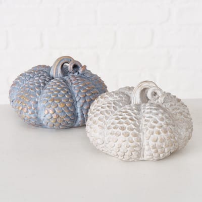 Decoratie - Pompoen - 2 set - Polyserin - Blauw - Wit - Goud - 13x9cm