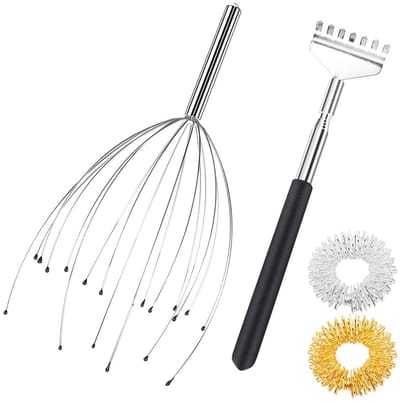 Dailygoods- Hoofdmassageset 20 roestvrijstalen klauwen - Hoofdmassage apparaat - Vingermassageringen - Stressverlichting - Bloedcirculatie bevordering - Schoudermassage tool