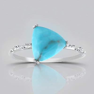 Cavill - Zilveren ring - 925 Sterling zilver geplatineerd - Turkoois 1,2 ct Driehoek Trilliant - Elegante dames ring met zirkonia