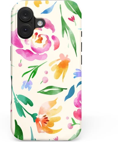 Casetastic hoesje geschikt voor Apple iPhone 16 - MagSafe - Dubbellaagse bescherming - Floral Flow - Fashion Case - Wit Mintgroen Crème Lichtroze