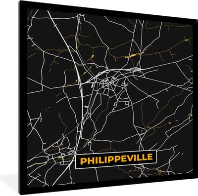 Fotolijst incl. Poster - Goud - Philippeville - Plattegrond - Kaart - Stadskaart - 40x40 cm - Posterlijst