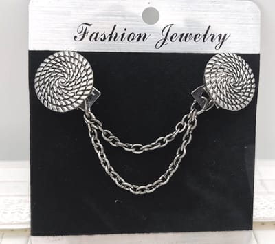 Vestsluiting - clip met dubbel ketting - symbool - cirkel van het leven - voor - vest - sjaal - omslagdoek in kleur antiek zilver look.