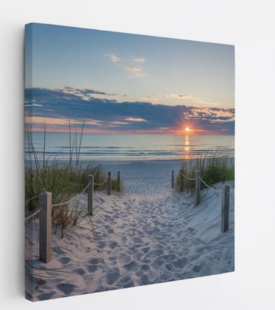 Saammp - Canvas Schilderij - Pad naar de Zee tussen het helmgras - Strand - 20x20 - Foto op canvas - Wanddecoratie - muurdecoratie Woonkamer - Slaapkamer decoratie - Canvas Print